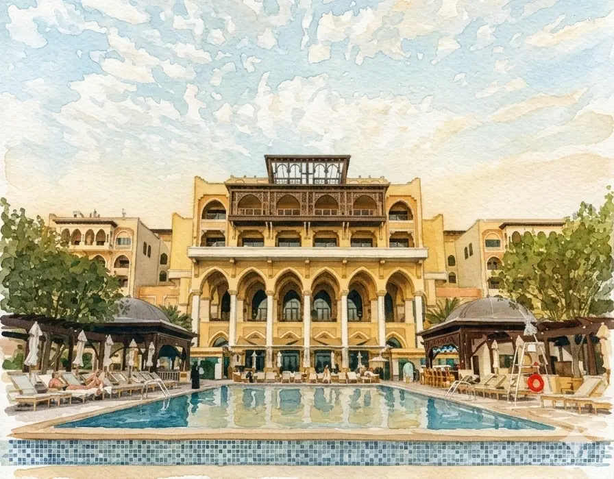 Watercolor artwork of Shangri-La Qaryat Al Beri